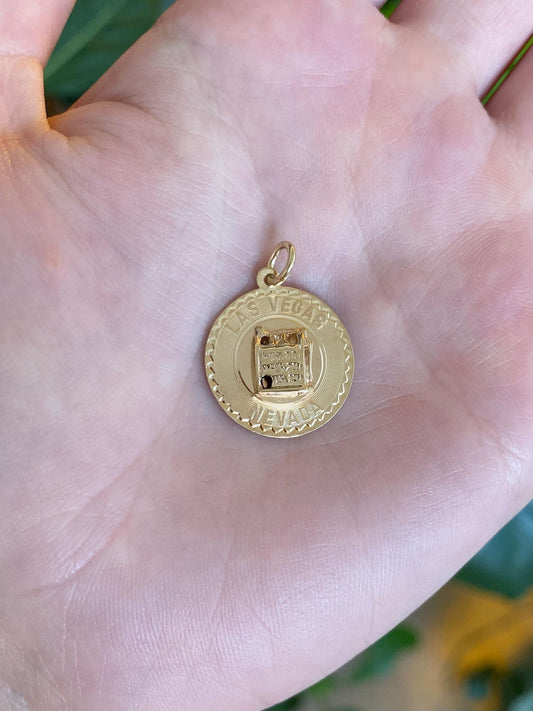 Vintage Solid 14k Yellow Gold Las Vegas Slot Machine Charm
