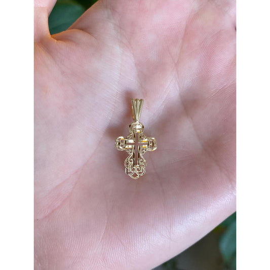 Vintage Solid 14k Yellow Gold Diamond Cut Open Work Cross Charm