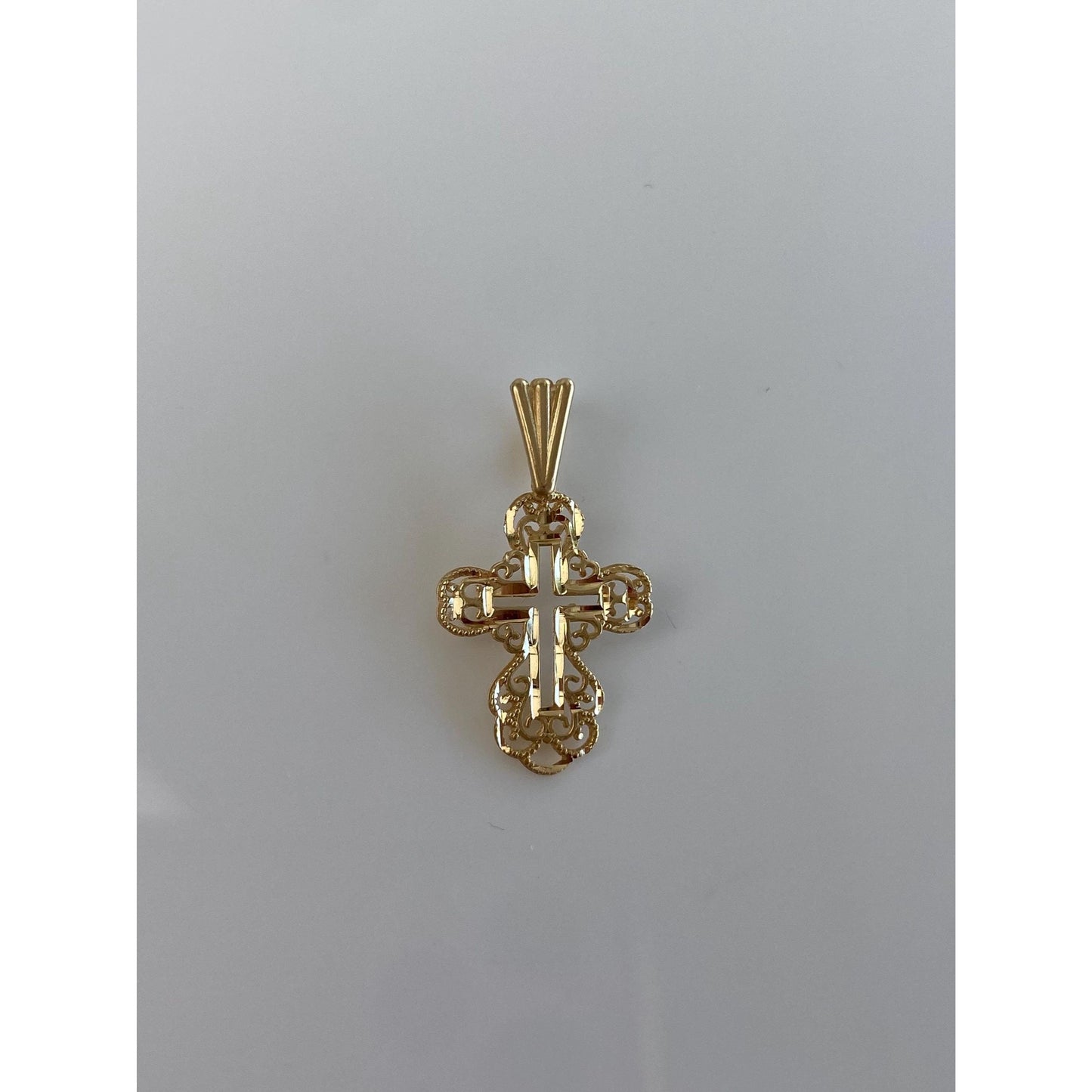 Vintage Solid 14k Yellow Gold Diamond Cut Open Work Cross Charm