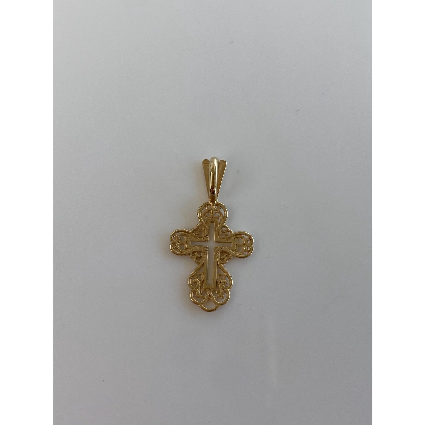 Vintage Solid 14k Yellow Gold Diamond Cut Open Work Cross Charm