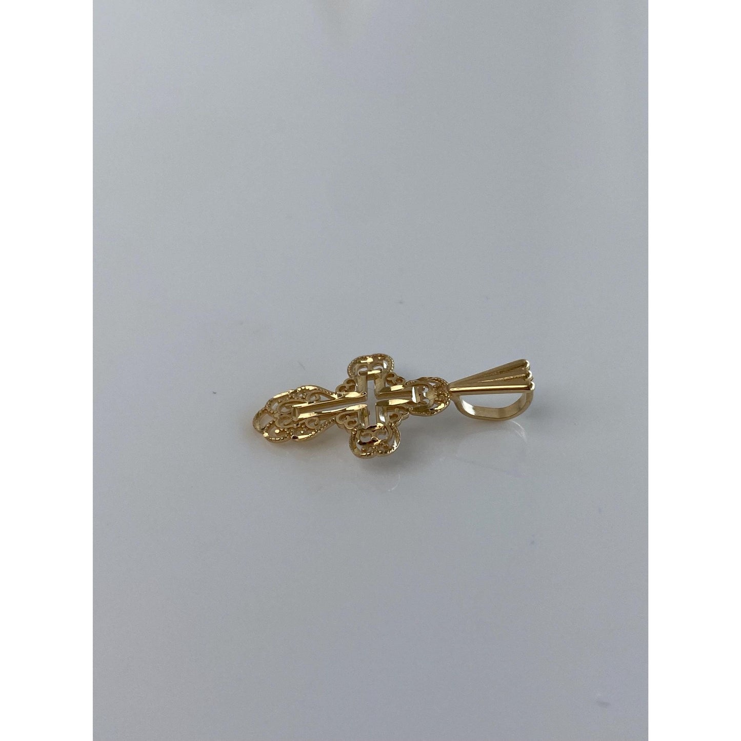 Vintage Solid 14k Yellow Gold Diamond Cut Open Work Cross Charm