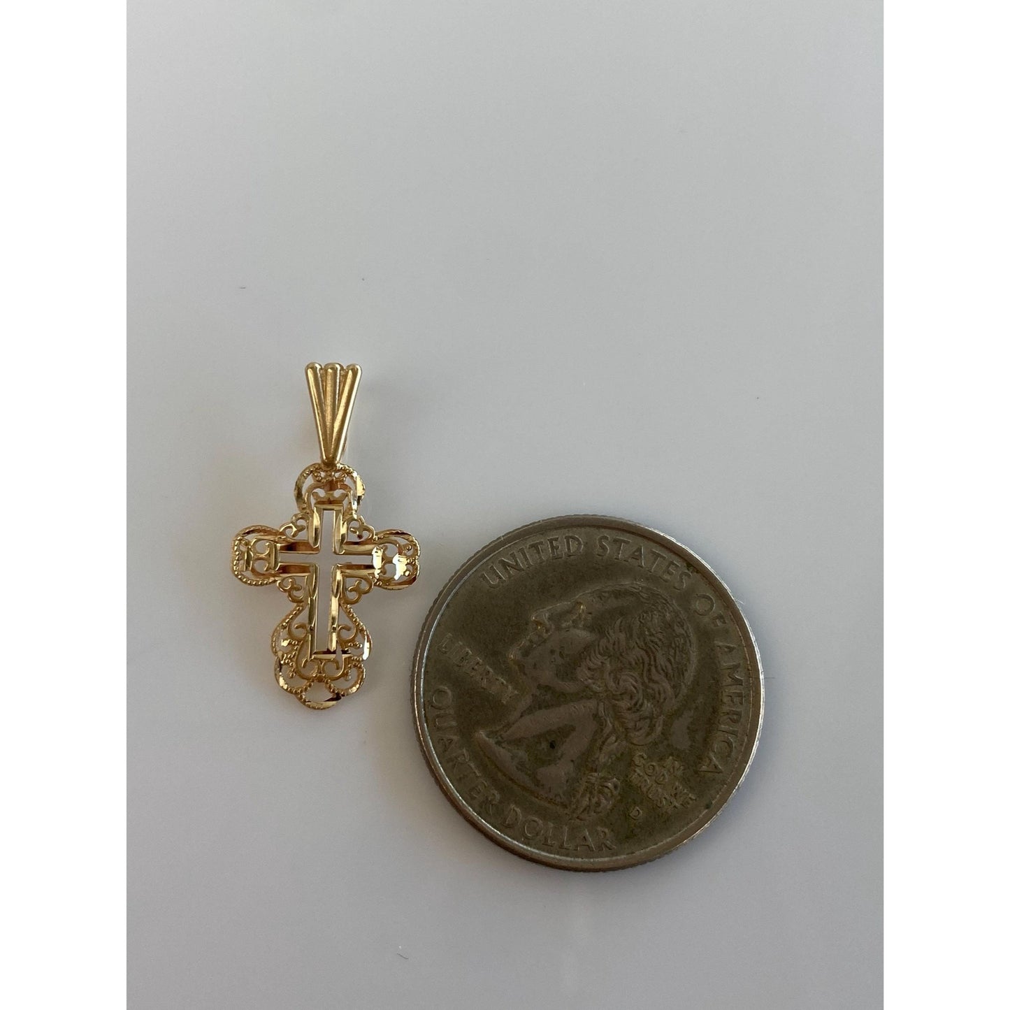 Vintage Solid 14k Yellow Gold Diamond Cut Open Work Cross Charm