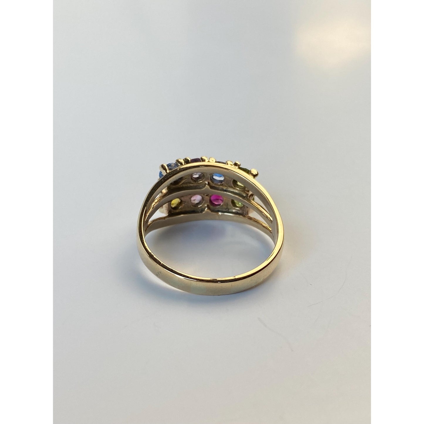 Solid 14k Yellow Gold Colored Sapphire Peridot Blue Quartz Ring Band - Size 8.5