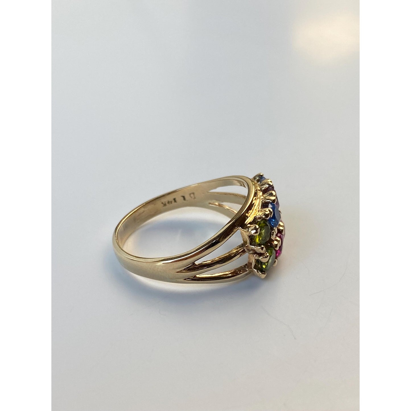 Solid 14k Yellow Gold Colored Sapphire Peridot Blue Quartz Ring Band - Size 8.5