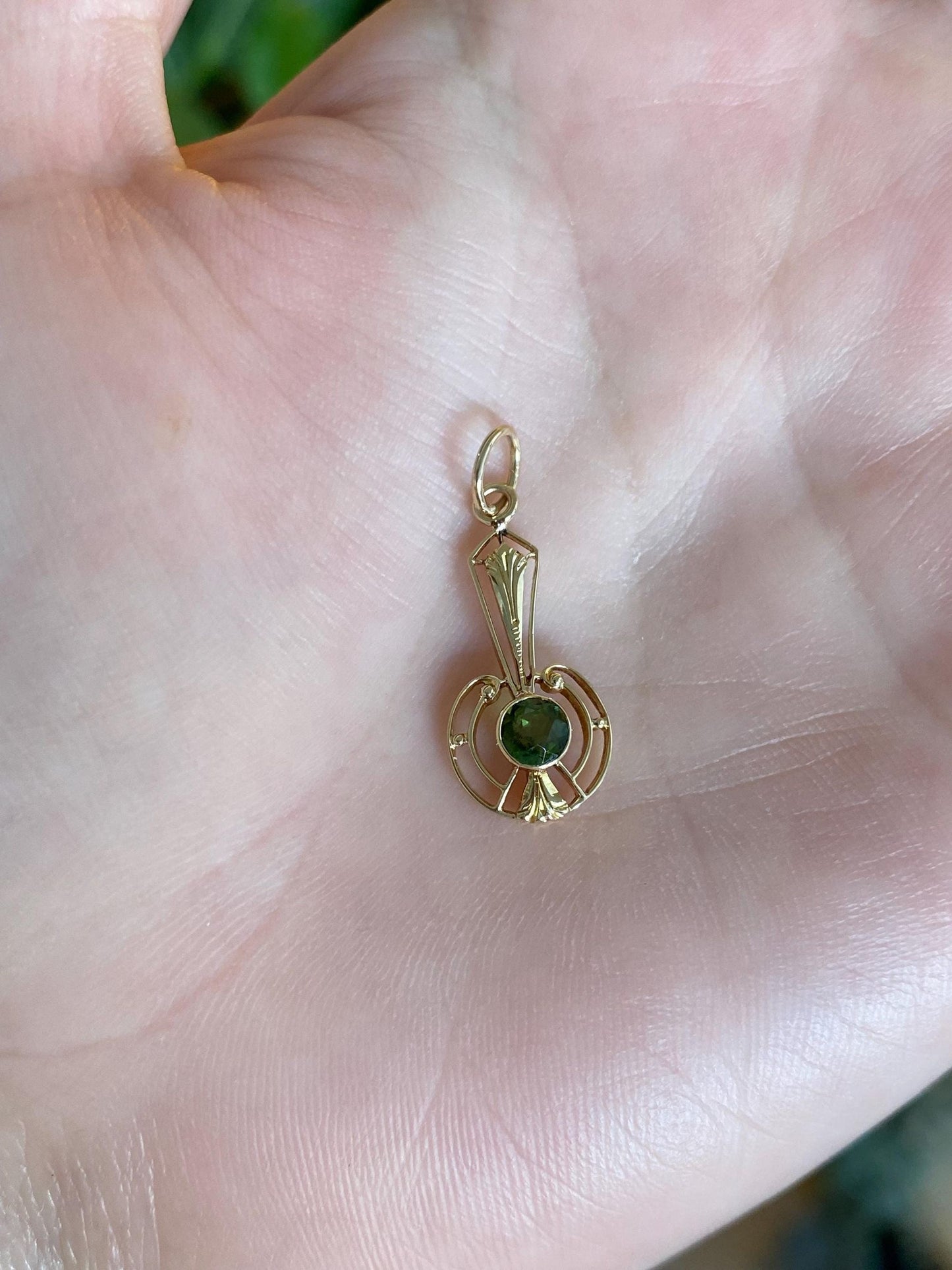 Vintage Solid 14k Yellow Gold Green Tourmaline Stick Pin Charm
