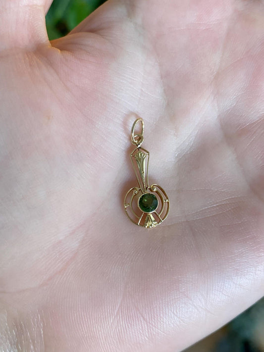 Vintage Solid 14k Yellow Gold Green Tourmaline Stick Pin Charm