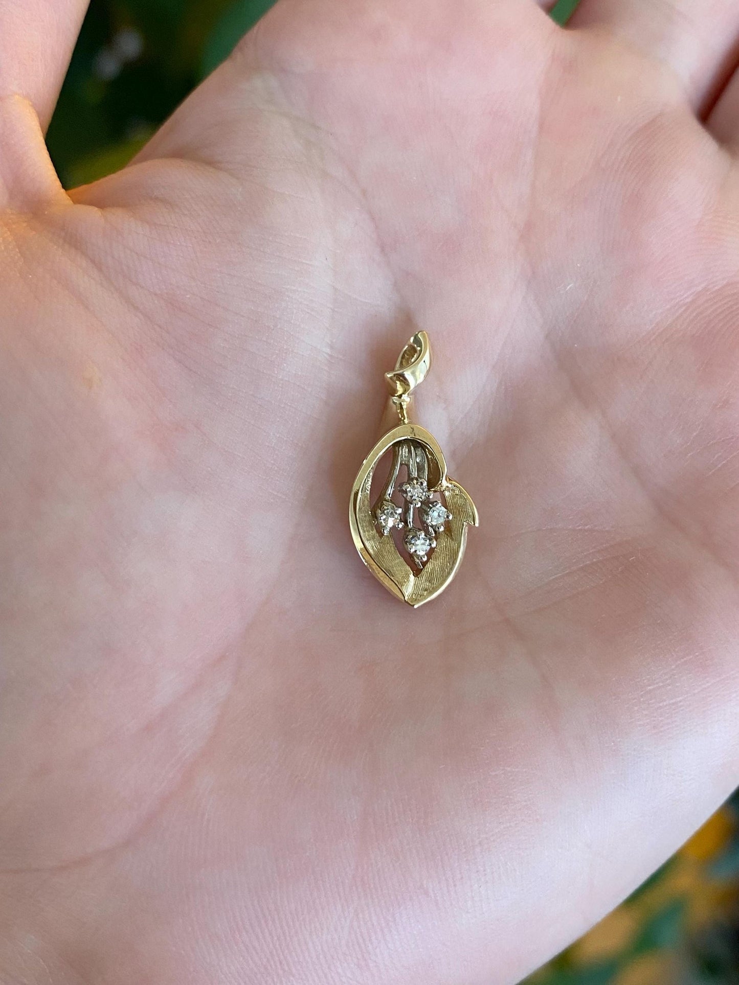 Vintage Solid 12k White & Yellow Gold Clear Sapphire Flower Charm