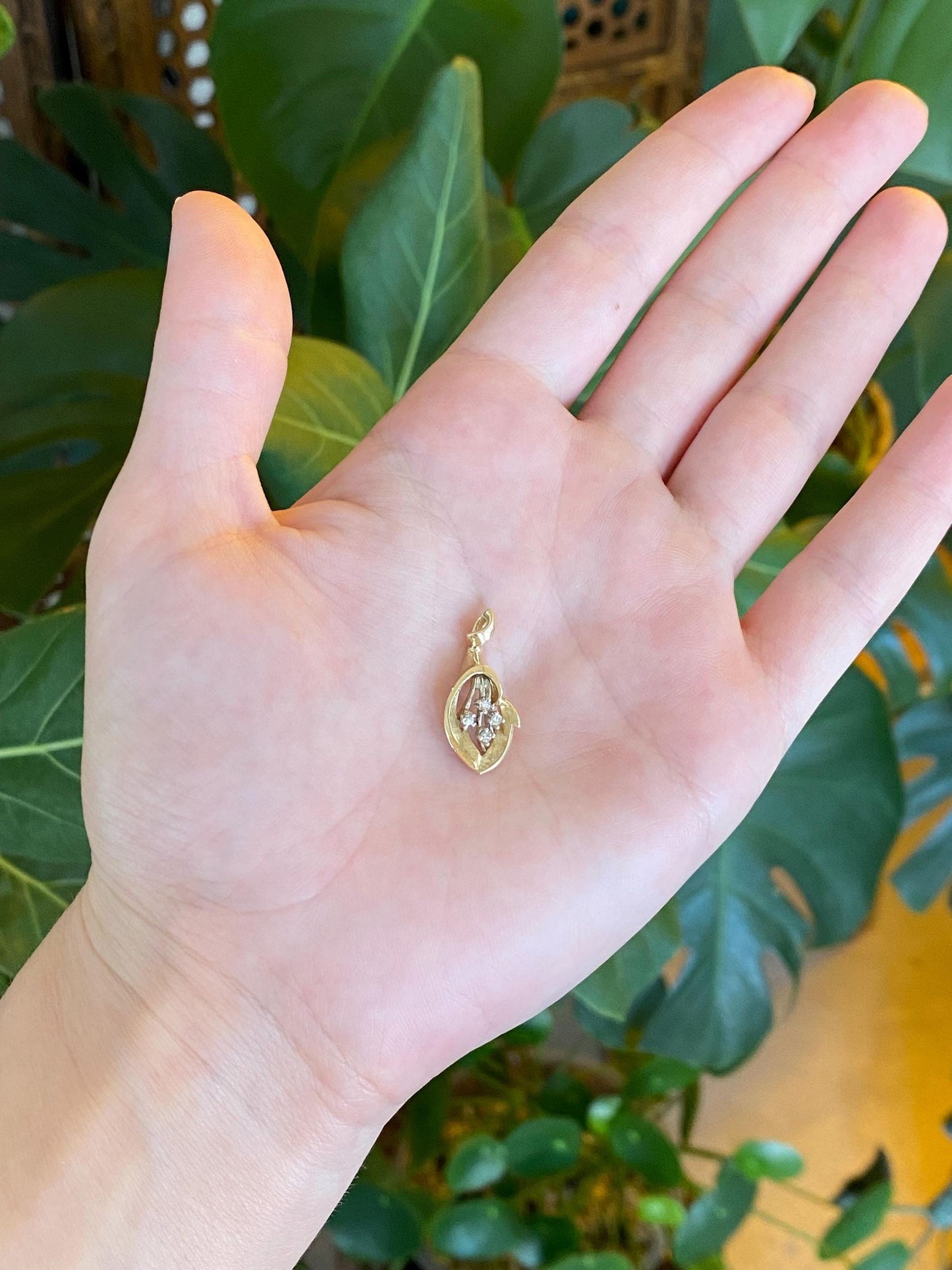 Vintage Solid 12k White & Yellow Gold Clear Sapphire Flower Charm