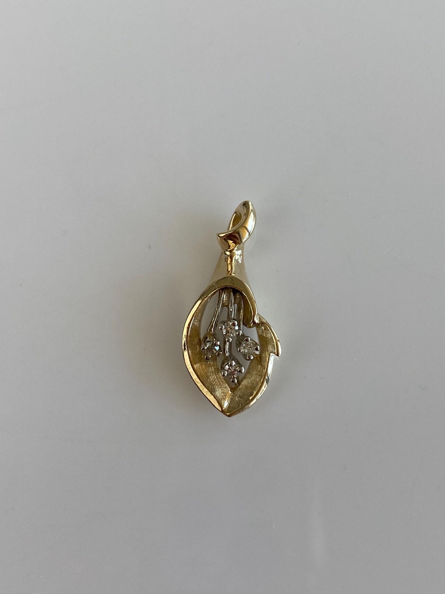 Vintage Solid 12k White & Yellow Gold Clear Sapphire Flower Charm