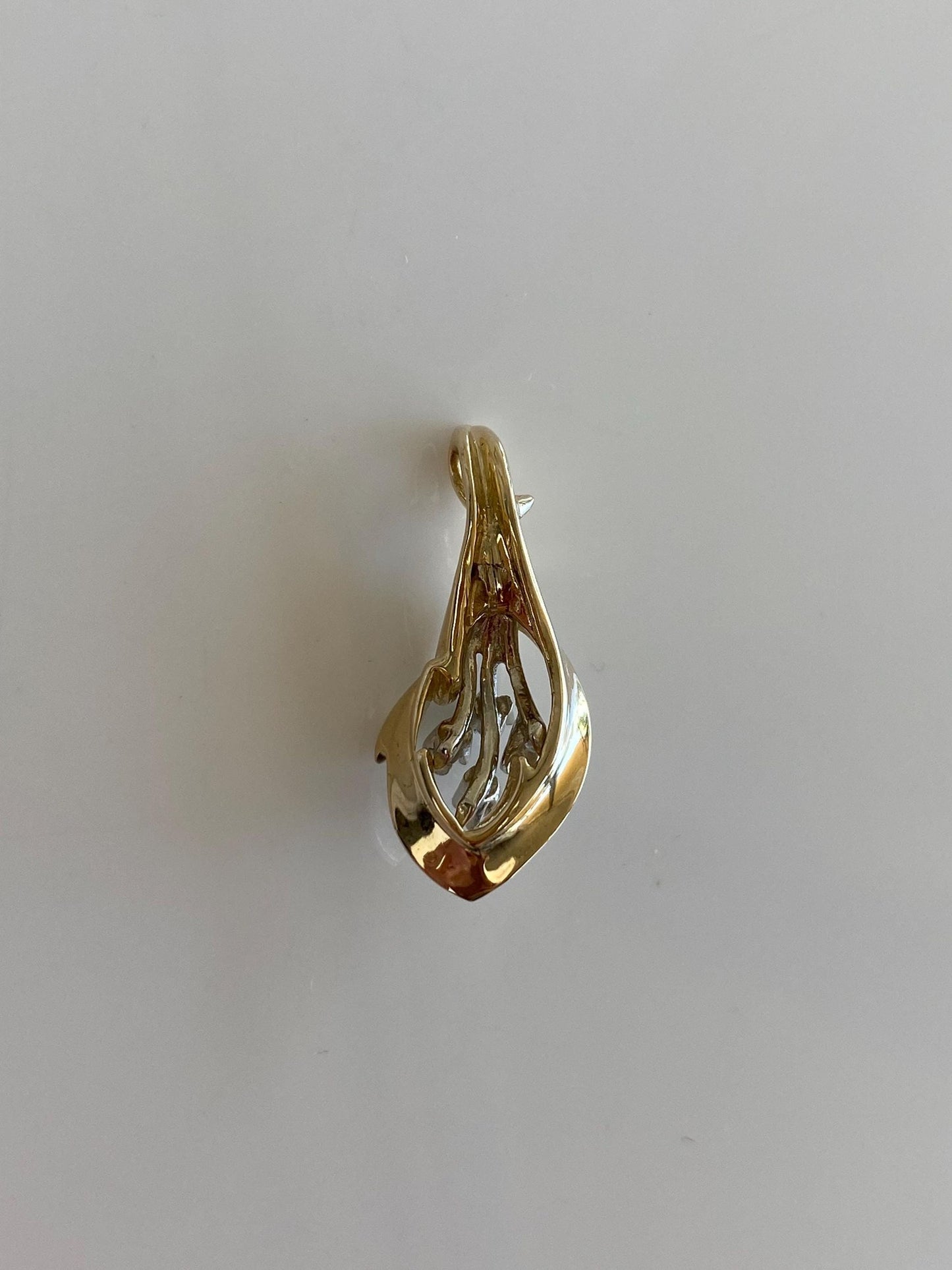 Vintage Solid 12k White & Yellow Gold Clear Sapphire Flower Charm