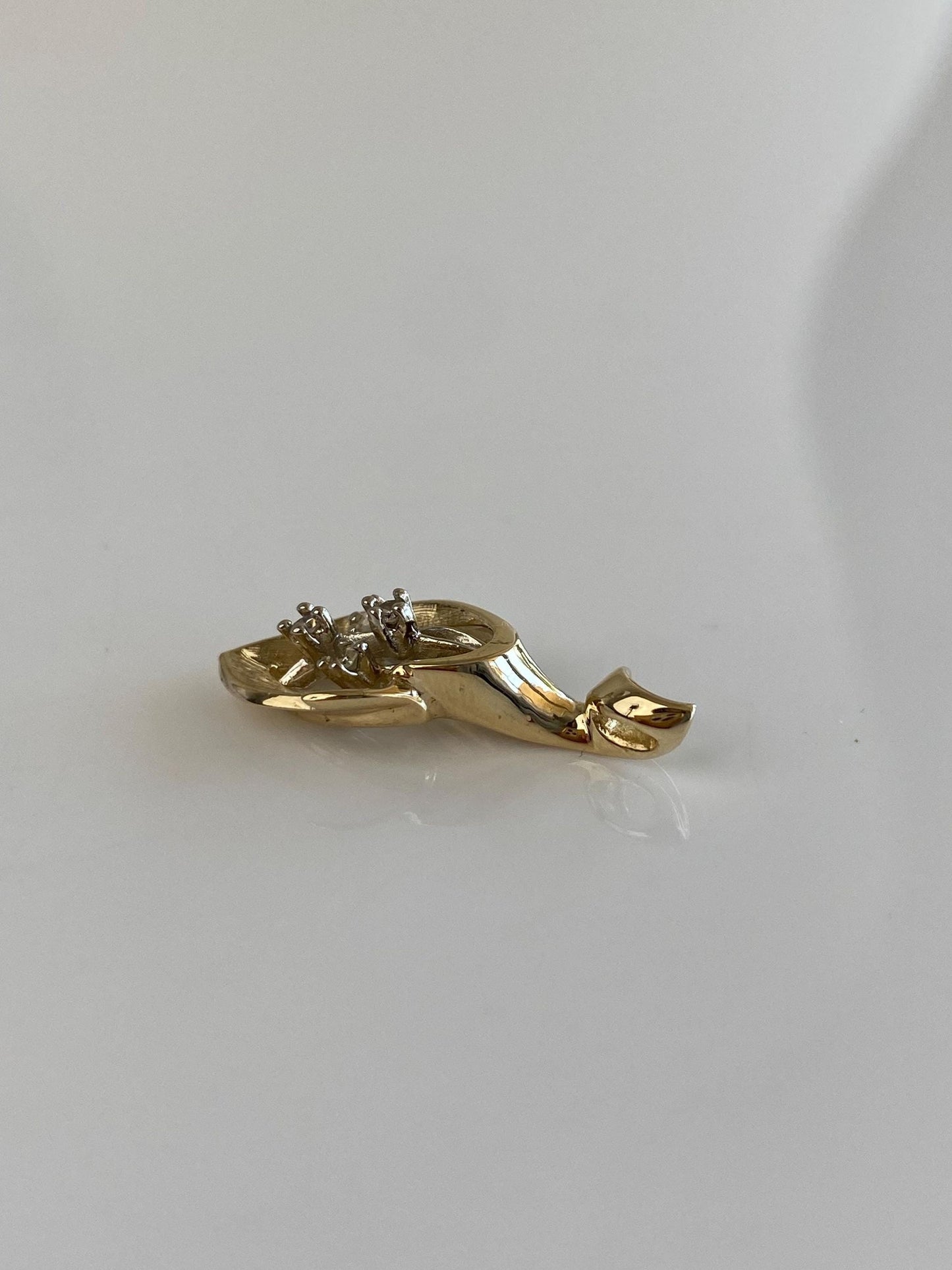 Vintage Solid 12k White & Yellow Gold Clear Sapphire Flower Charm