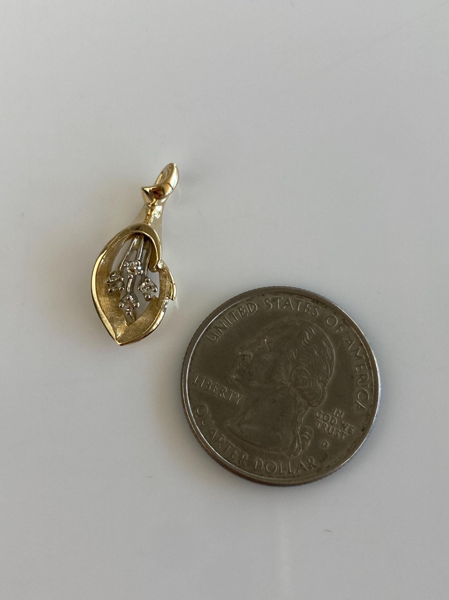 Vintage Solid 12k White & Yellow Gold Clear Sapphire Flower Charm