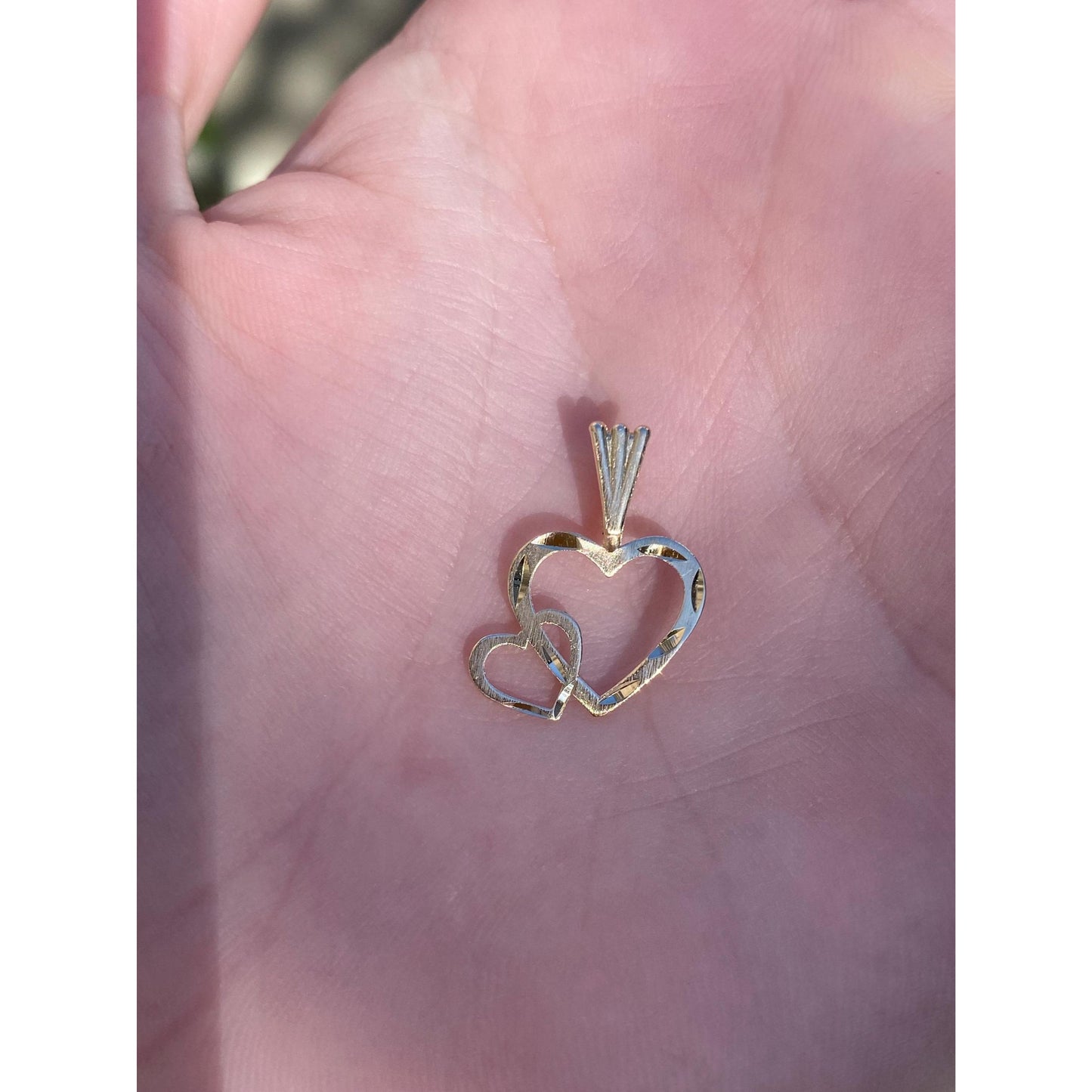 Vintage Solid 14k Yellow Gold Diamond Cut Hearts Charm