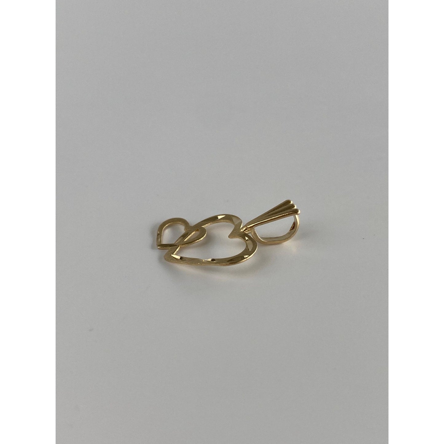 Vintage Solid 14k Yellow Gold Diamond Cut Hearts Charm