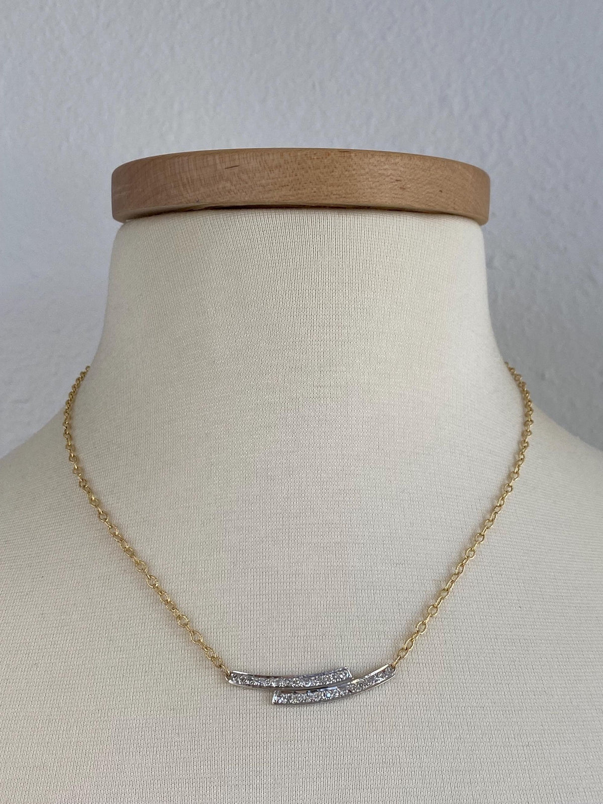 Vintage Solid 14k White & Yellow Gold Diamonds Textured Cable Chain Necklace - 18.5 inches