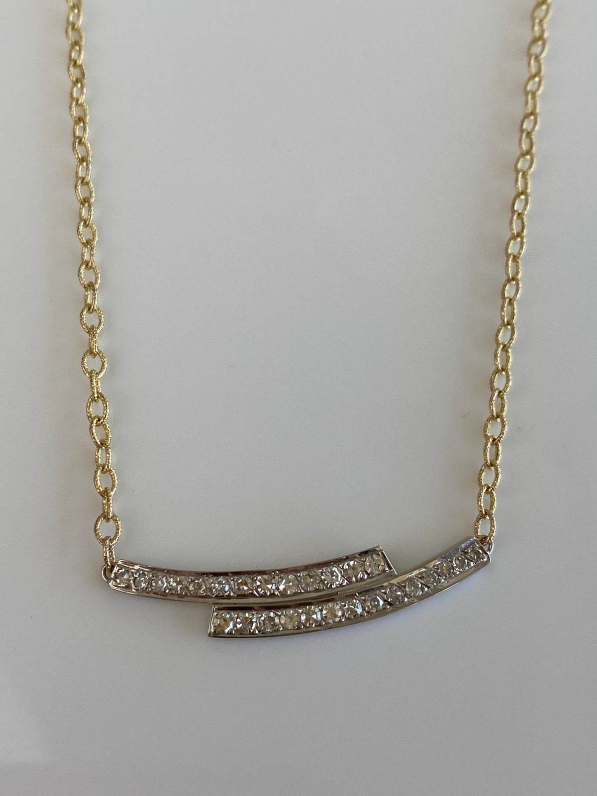 Vintage Solid 14k White & Yellow Gold Diamonds Textured Cable Chain Necklace - 18.5 inches