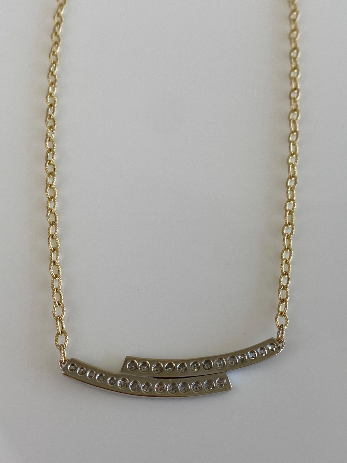 Vintage Solid 14k White & Yellow Gold Diamonds Textured Cable Chain Necklace - 18.5 inches