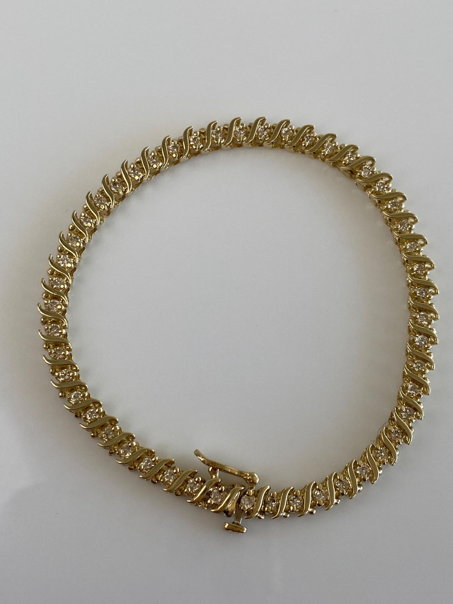Vintage Solid 14k Yellow Gold Diamond Tennis Bracelet - 7.25 Inches