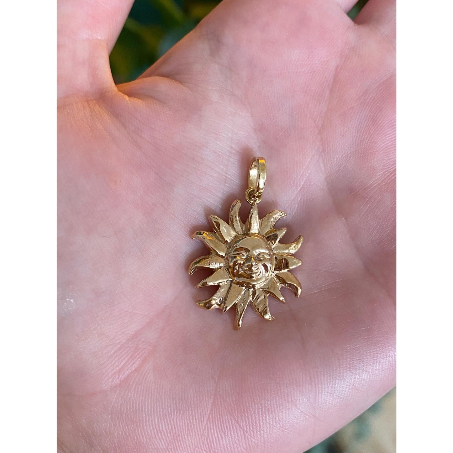 Vintage Solid 14k Yellow Gold Sun Face Charm