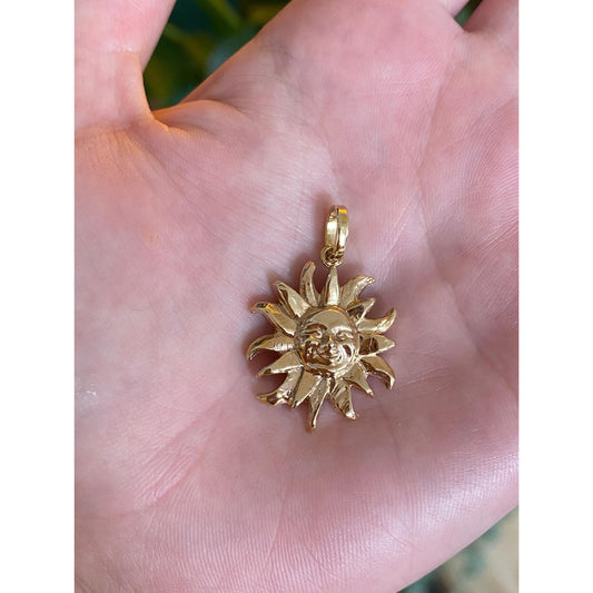 Vintage Solid 14k Yellow Gold Sun Face Charm