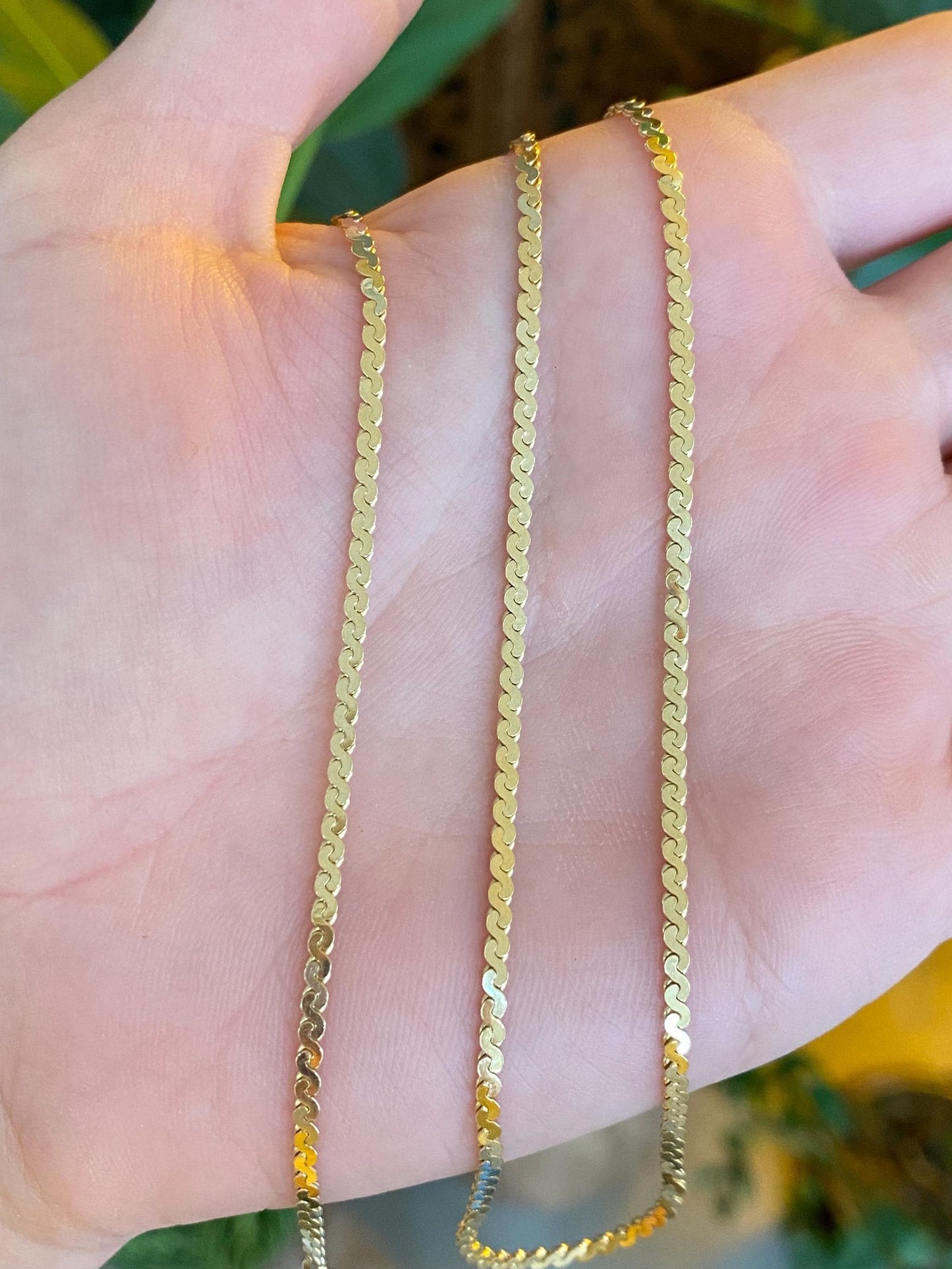 Vintage Solid 14k Yellow Gold Chunky Serpentine Chain Necklace - 18.25 inches