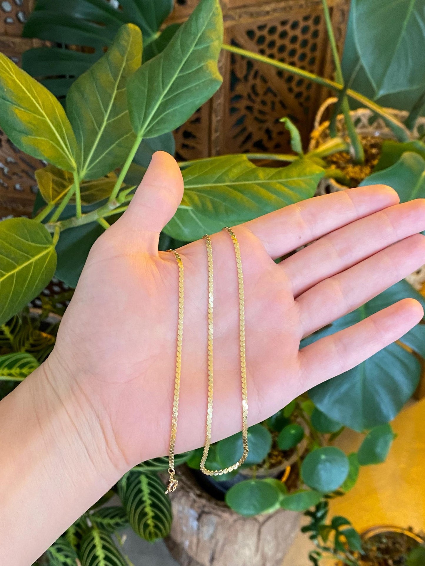 Vintage Solid 14k Yellow Gold Chunky Serpentine Chain Necklace - 18.25 inches