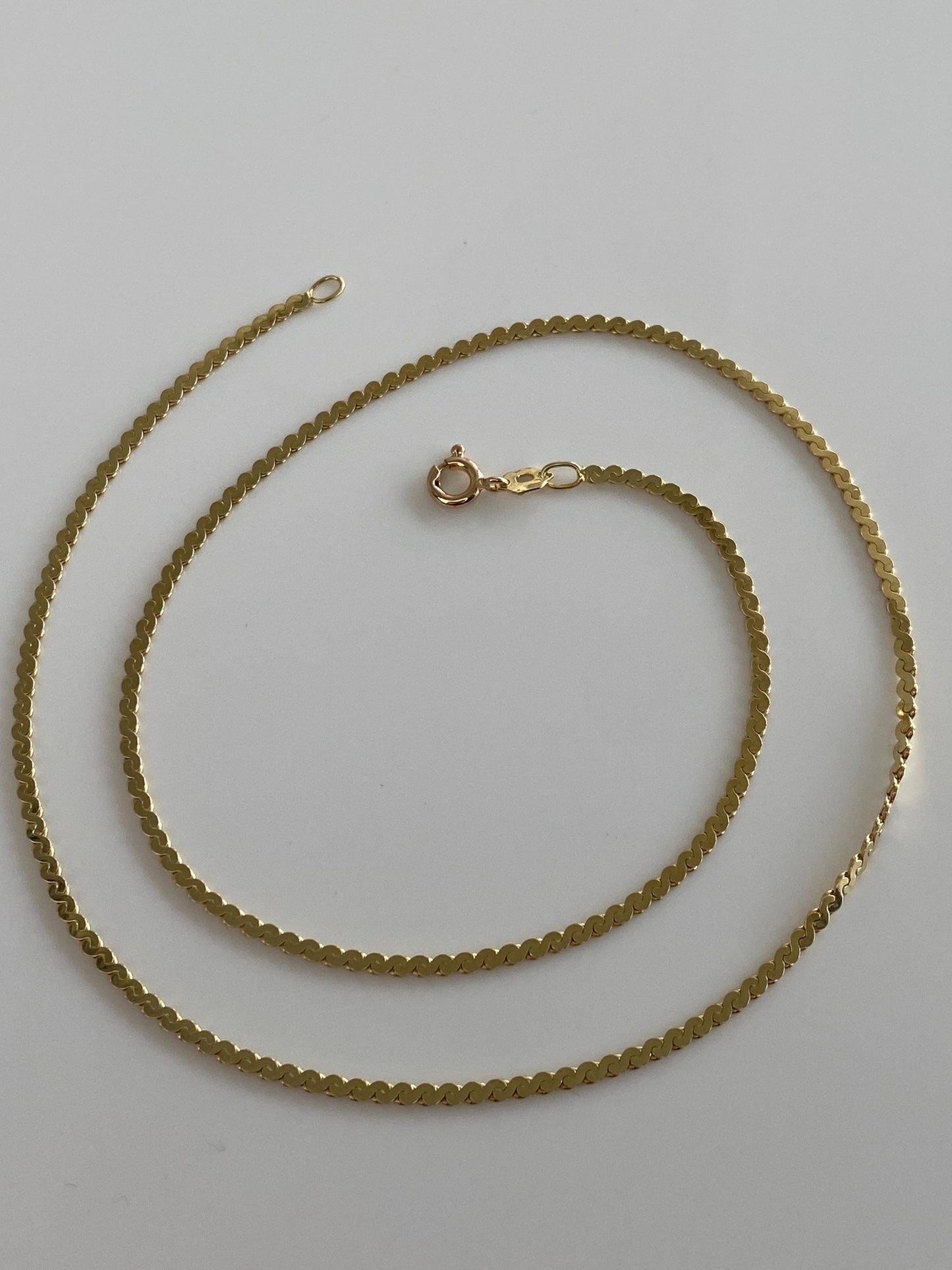 Vintage Solid 14k Yellow Gold Chunky Serpentine Chain Necklace - 18.25 inches