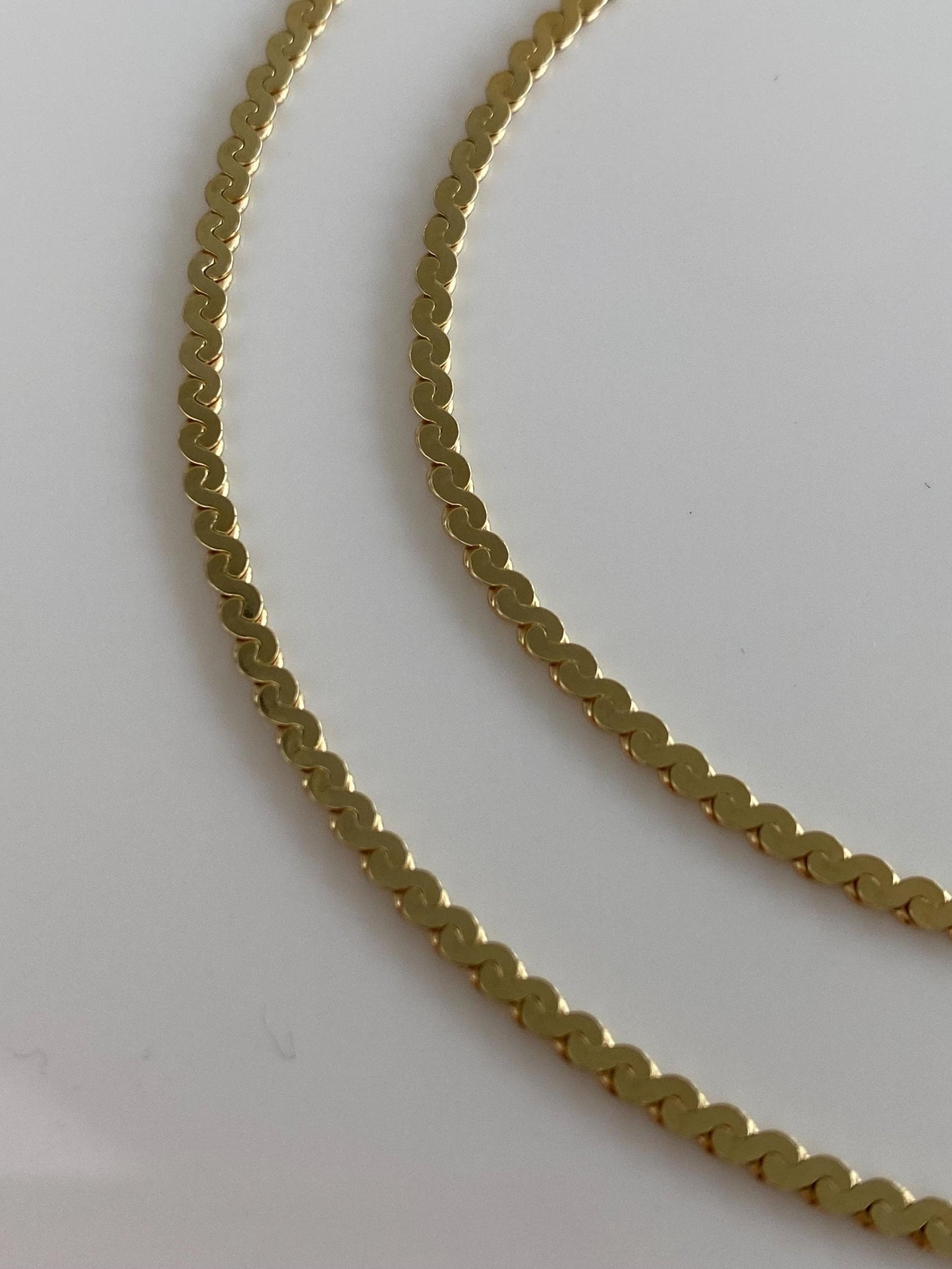 Vintage Solid 14k Yellow Gold Chunky Serpentine Chain Necklace - 18.25 inches