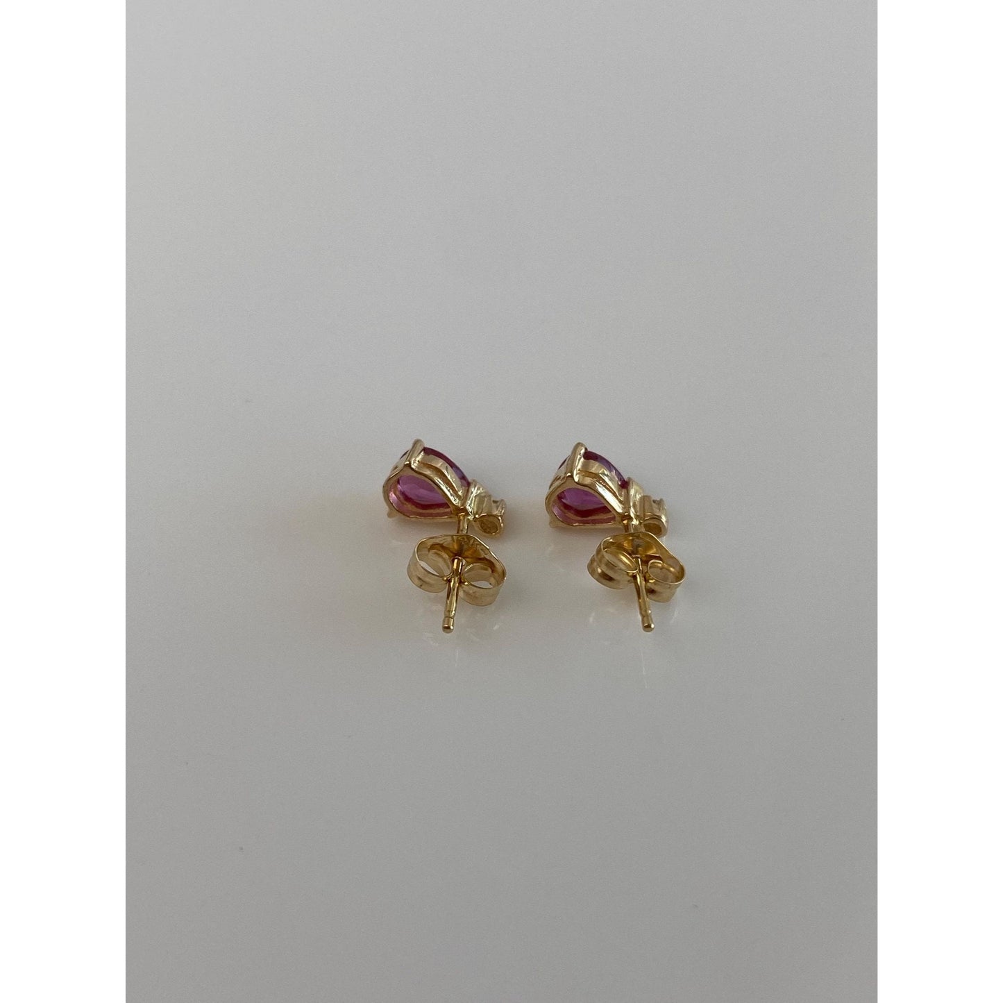Vintage Solid 14k Yellow Gold Pink Sapphire Diamond Stud Earrings