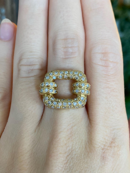 Vintage Solid 18k Yellow Gold Diamonds Buckle Ring - Size 7.25