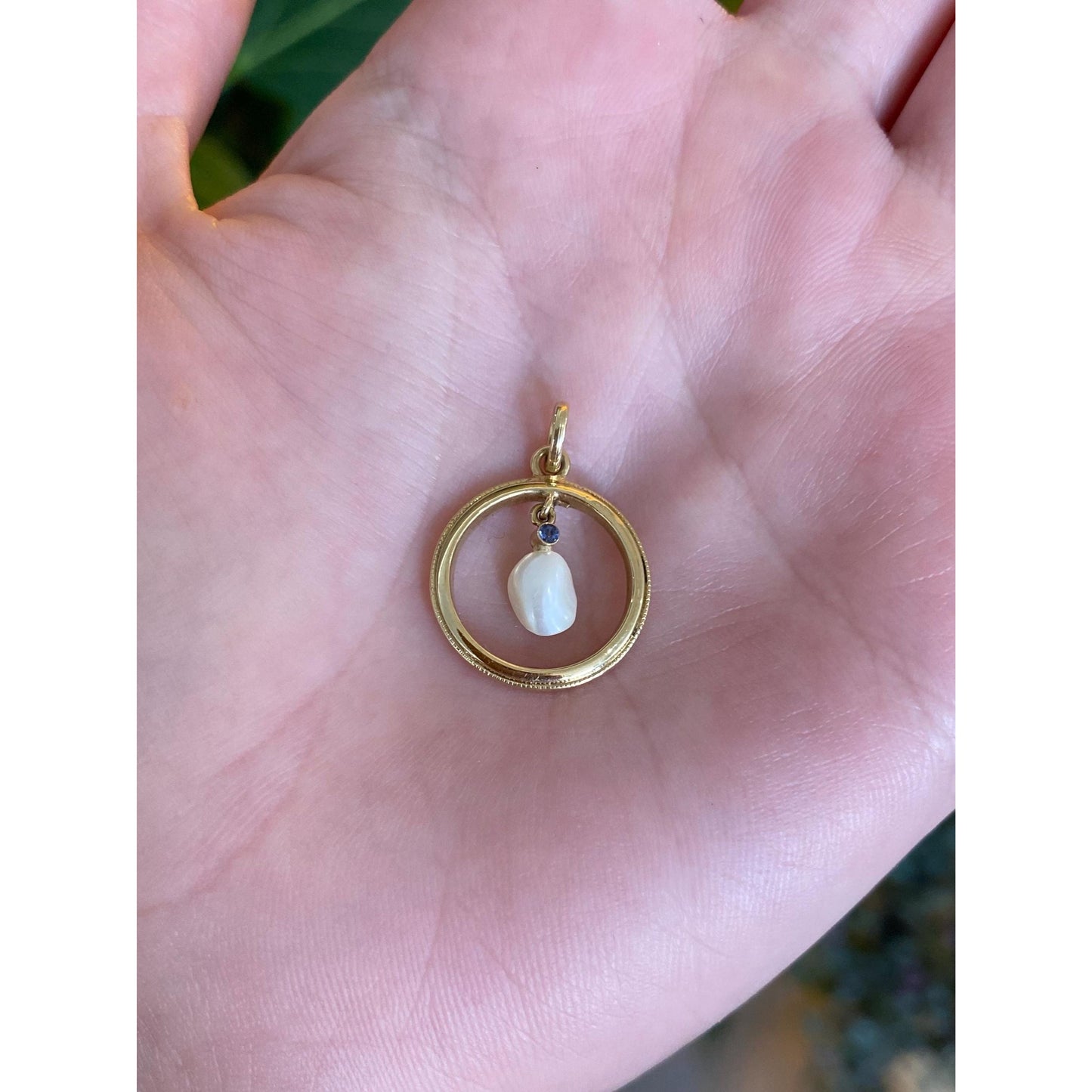 Vintage Solid 14k Yellow Gold Blue Spinel Pearl Dangle Charm