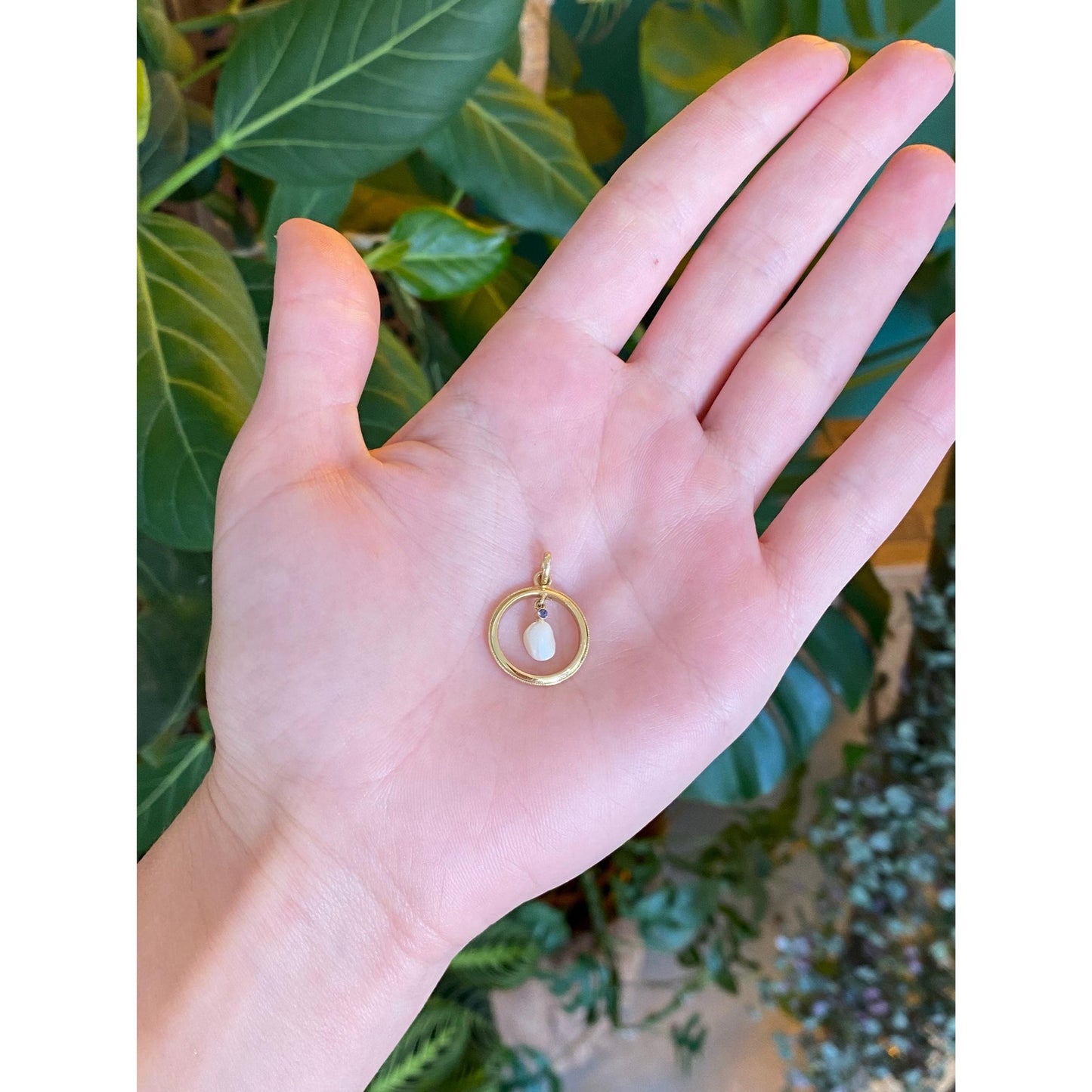 Vintage Solid 14k Yellow Gold Blue Spinel Pearl Dangle Charm