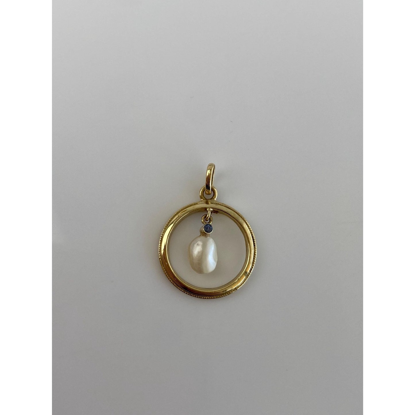 Vintage Solid 14k Yellow Gold Blue Spinel Pearl Dangle Charm