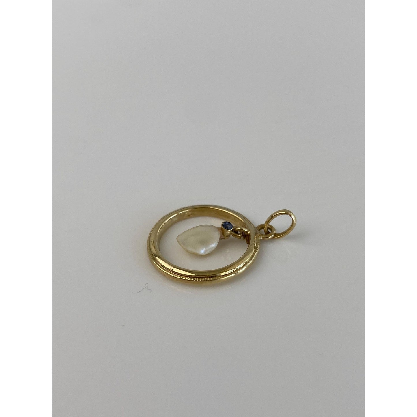 Vintage Solid 14k Yellow Gold Blue Spinel Pearl Dangle Charm