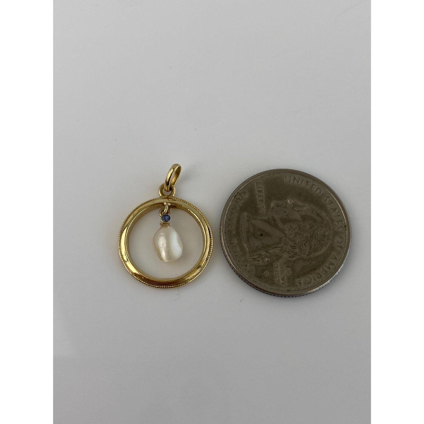 Vintage Solid 14k Yellow Gold Blue Spinel Pearl Dangle Charm