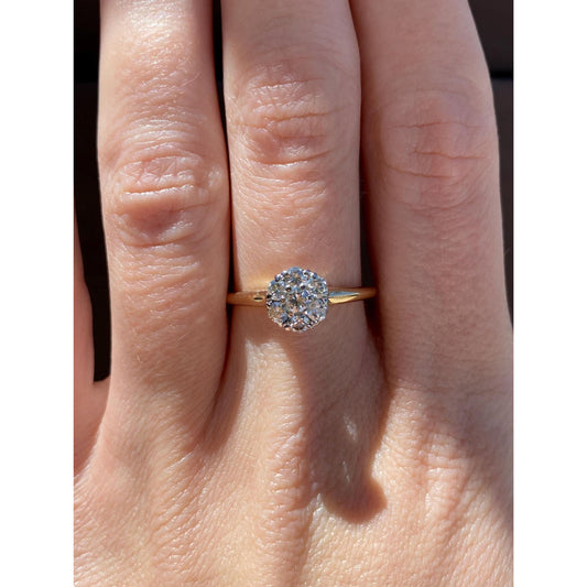 Vintage Solid 18k White & Yellow Gold Diamond Cluster Ring - Size 7.75