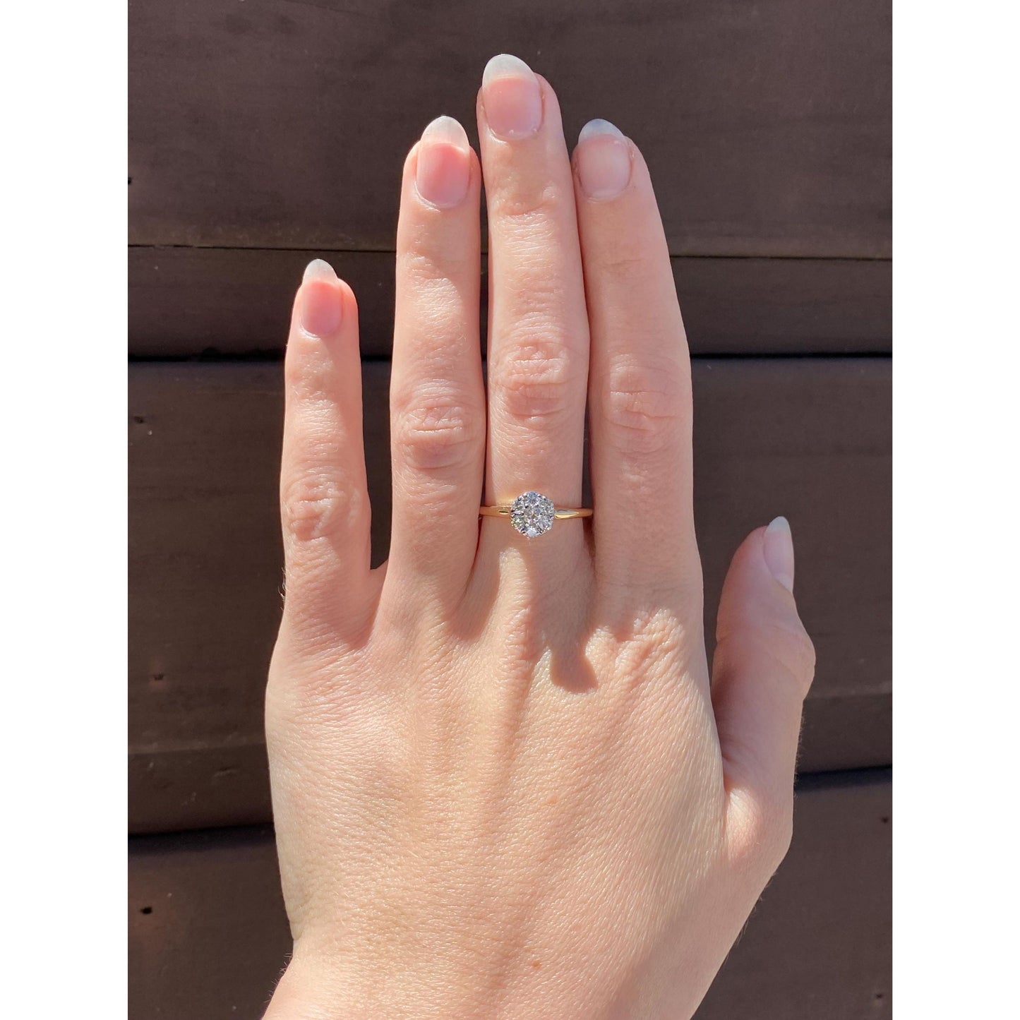 Vintage Solid 18k White & Yellow Gold Diamond Cluster Ring - Size 7.75