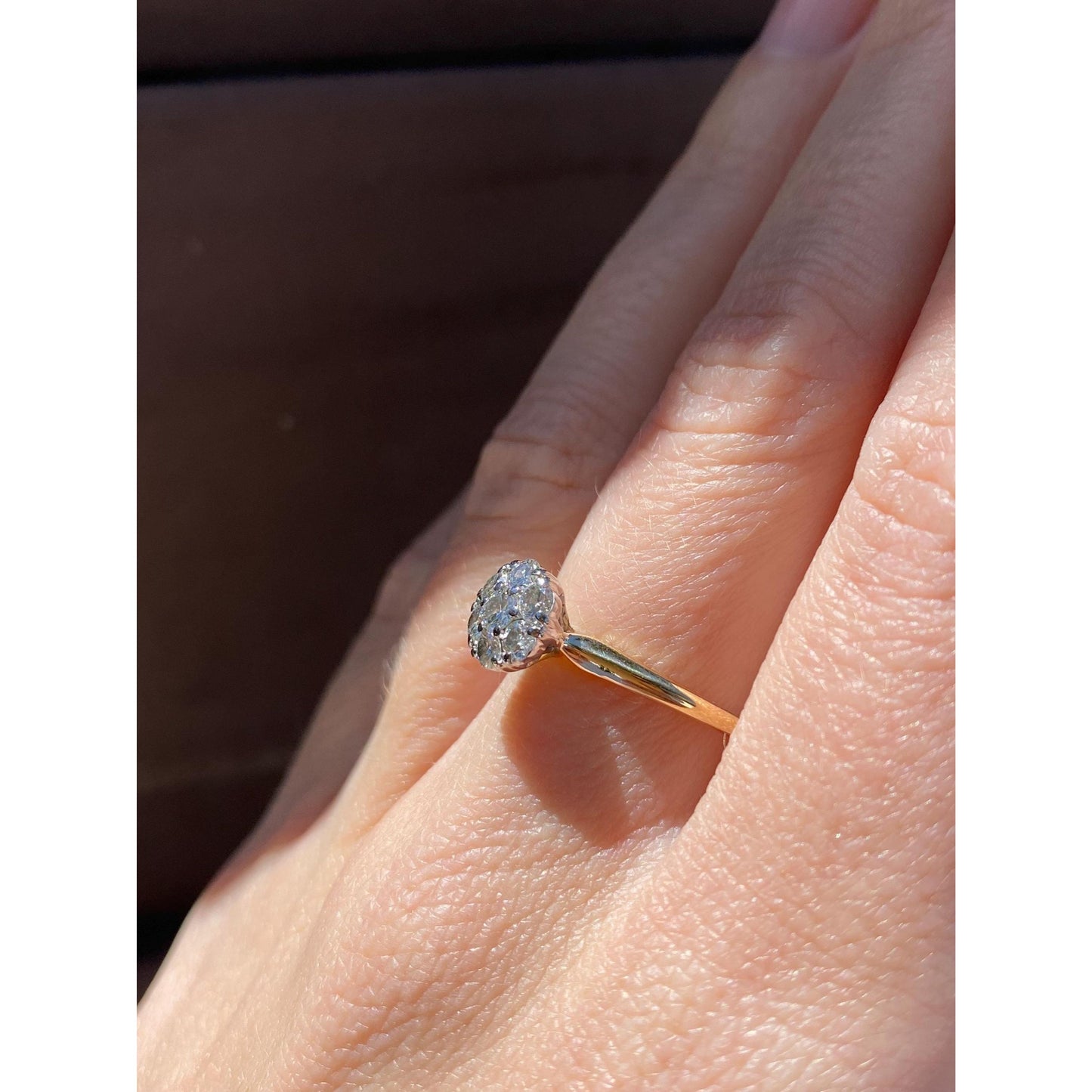 Vintage Solid 18k White & Yellow Gold Diamond Cluster Ring - Size 7.75