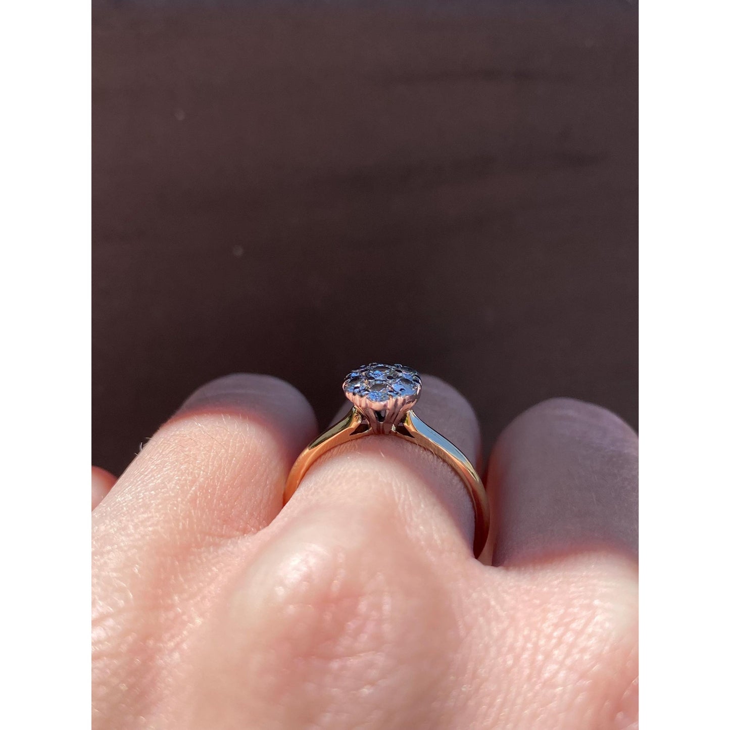 Vintage Solid 18k White & Yellow Gold Diamond Cluster Ring - Size 7.75