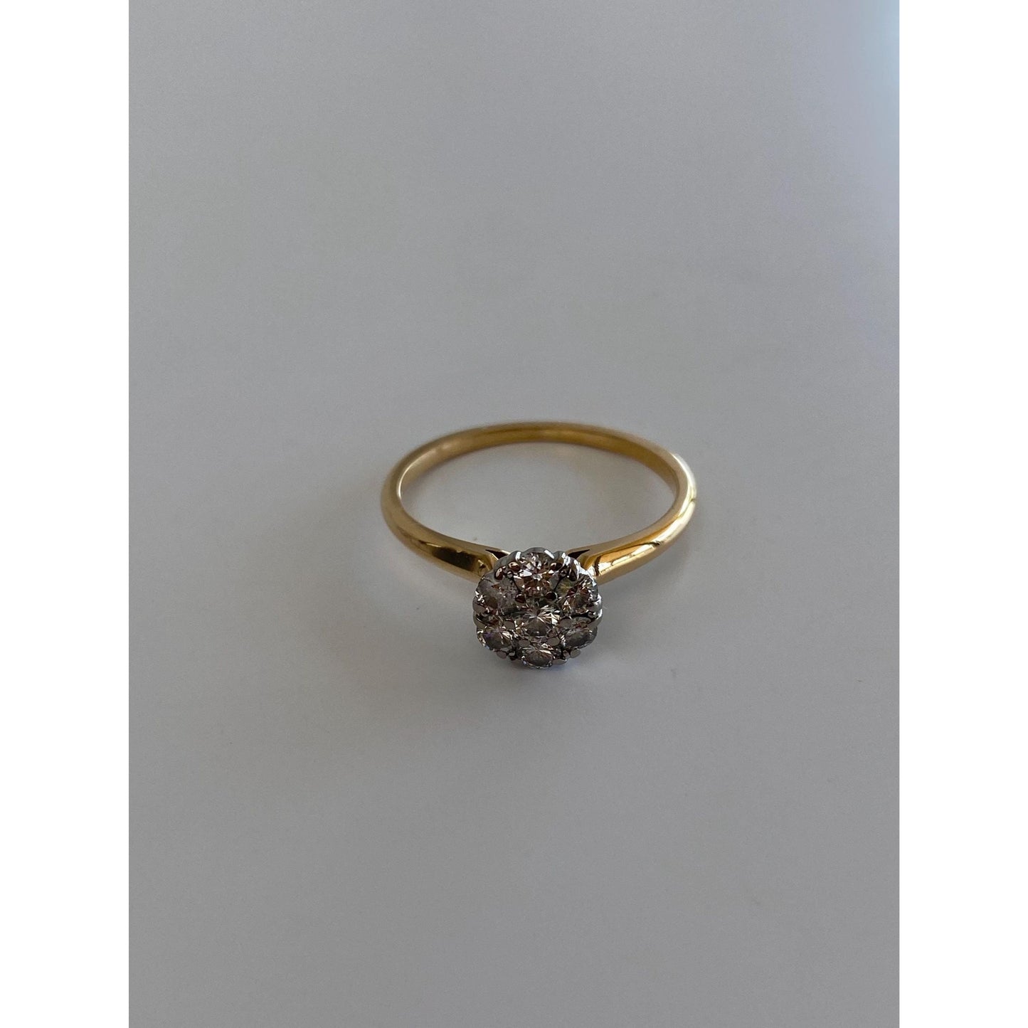 Vintage Solid 18k White & Yellow Gold Diamond Cluster Ring - Size 7.75