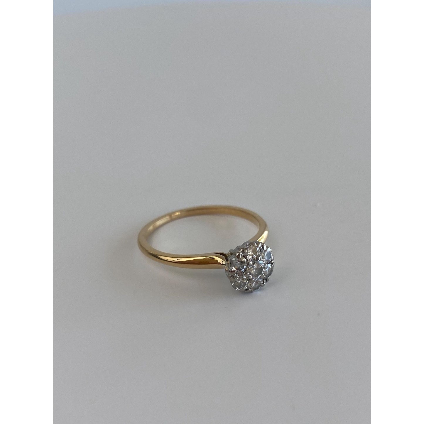 Vintage Solid 18k White & Yellow Gold Diamond Cluster Ring - Size 7.75