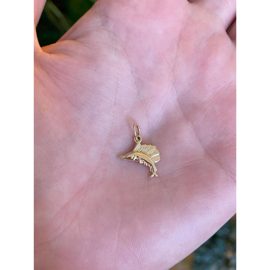 Vintage Solid 14k Yellow Gold Sailfish Charm
