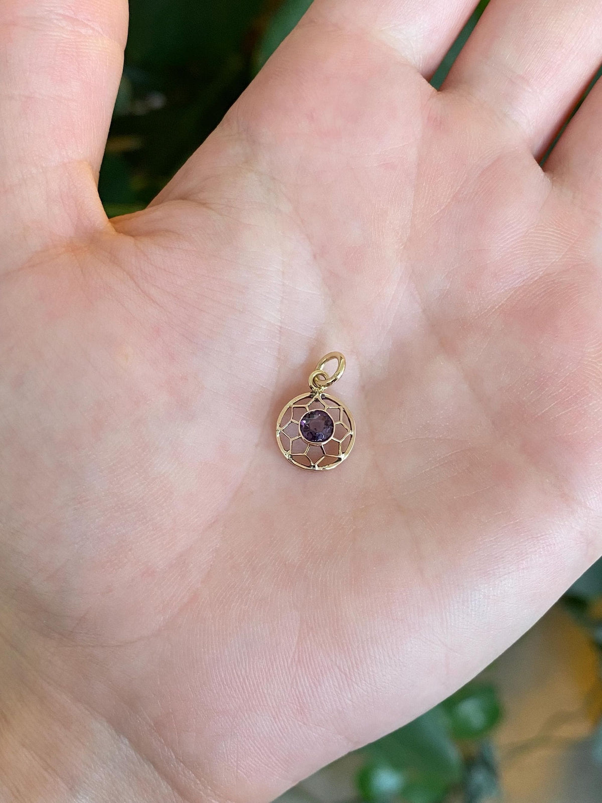 Vintage Solid 8k Rosey Gold Purple Cubic Zirconia Open Work Charm