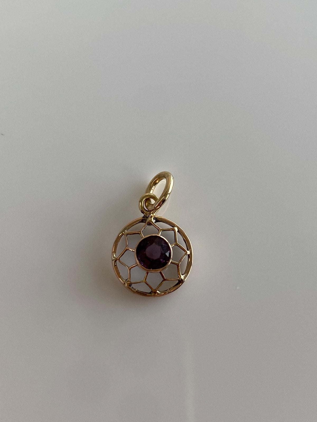 Vintage Solid 8k Rosey Gold Purple Cubic Zirconia Open Work Charm
