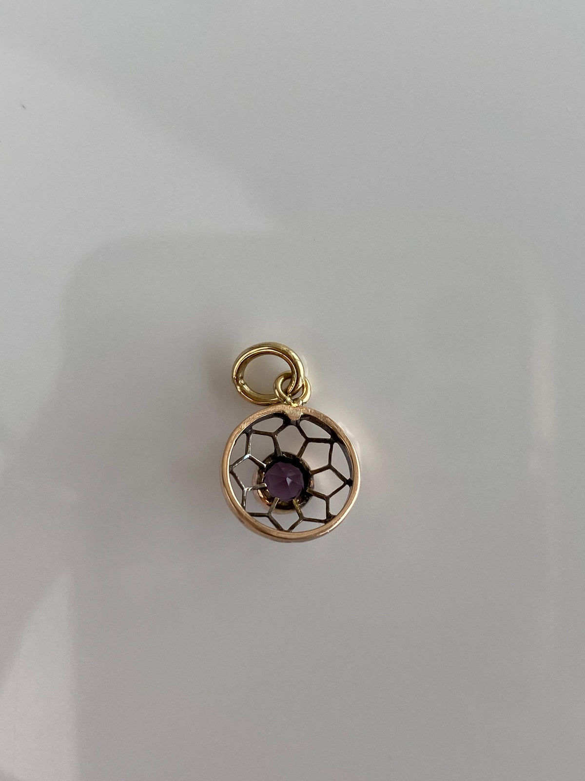 Vintage Solid 8k Rosey Gold Purple Cubic Zirconia Open Work Charm