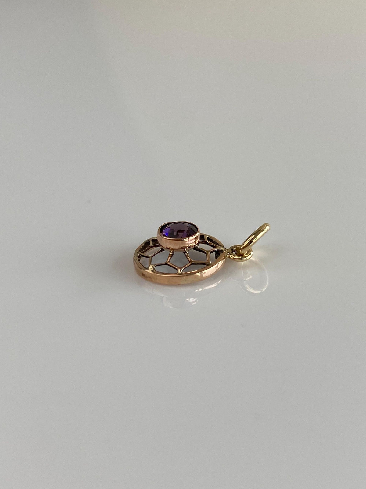Vintage Solid 8k Rosey Gold Purple Cubic Zirconia Open Work Charm