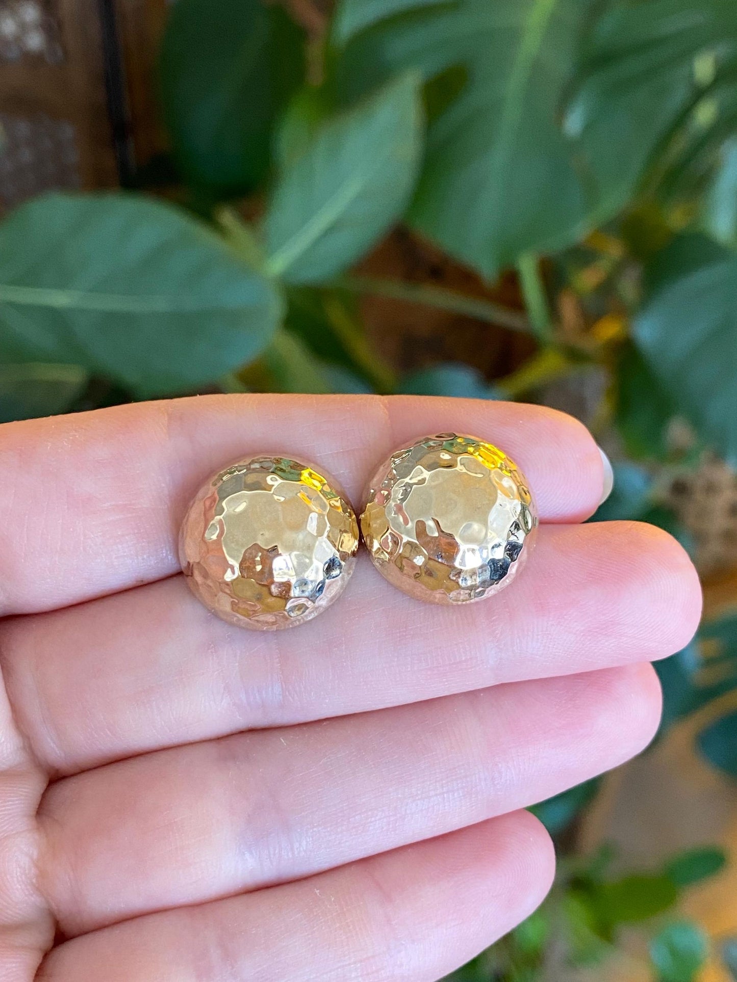 Vintage 14k Yellow Gold Hammered Texture Domed Stud Earrings