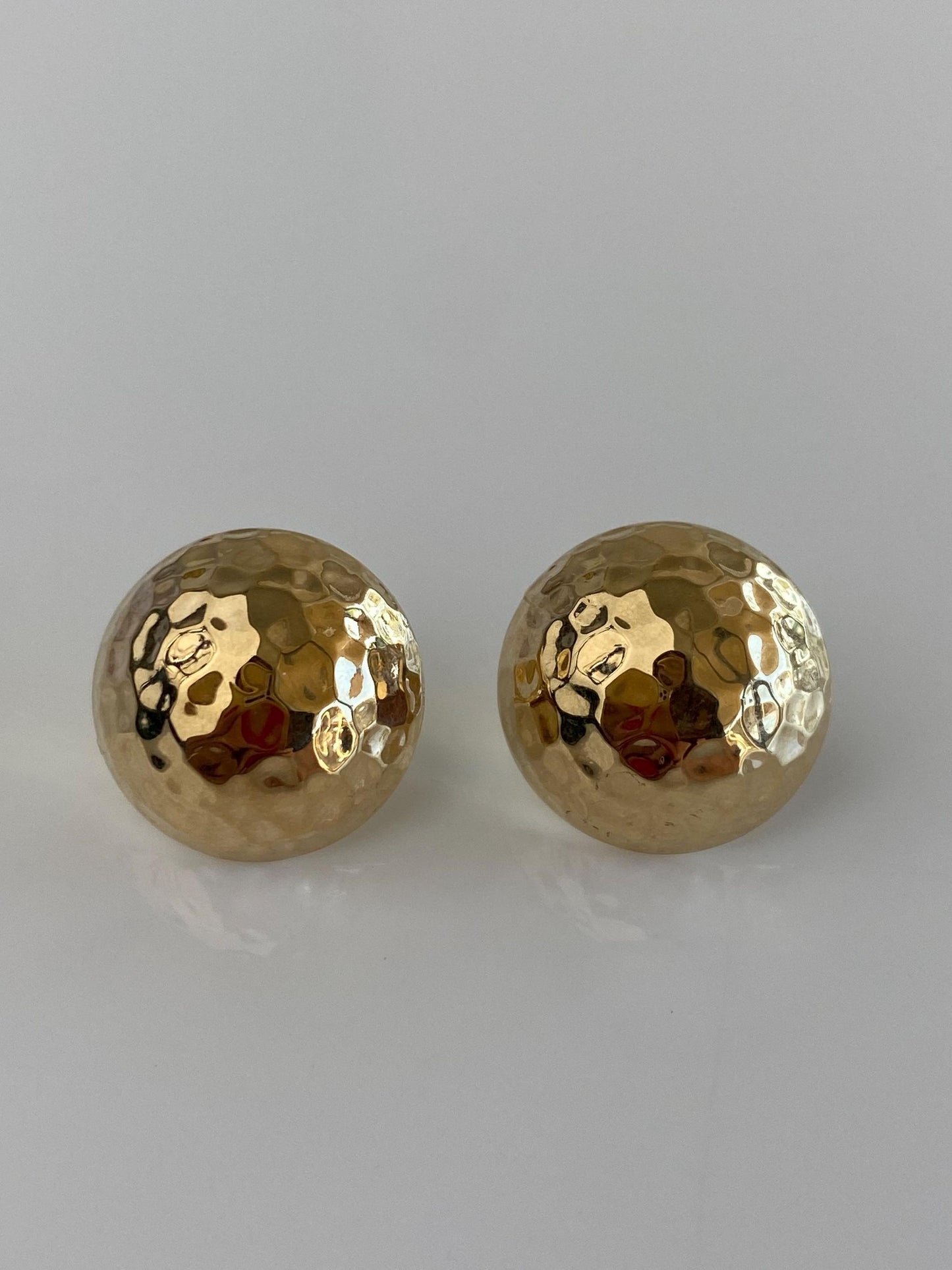 Vintage 14k Yellow Gold Hammered Texture Domed Stud Earrings