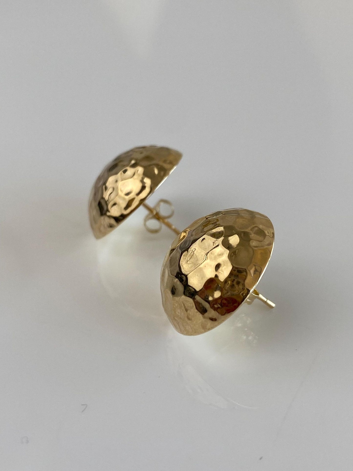Vintage 14k Yellow Gold Hammered Texture Domed Stud Earrings