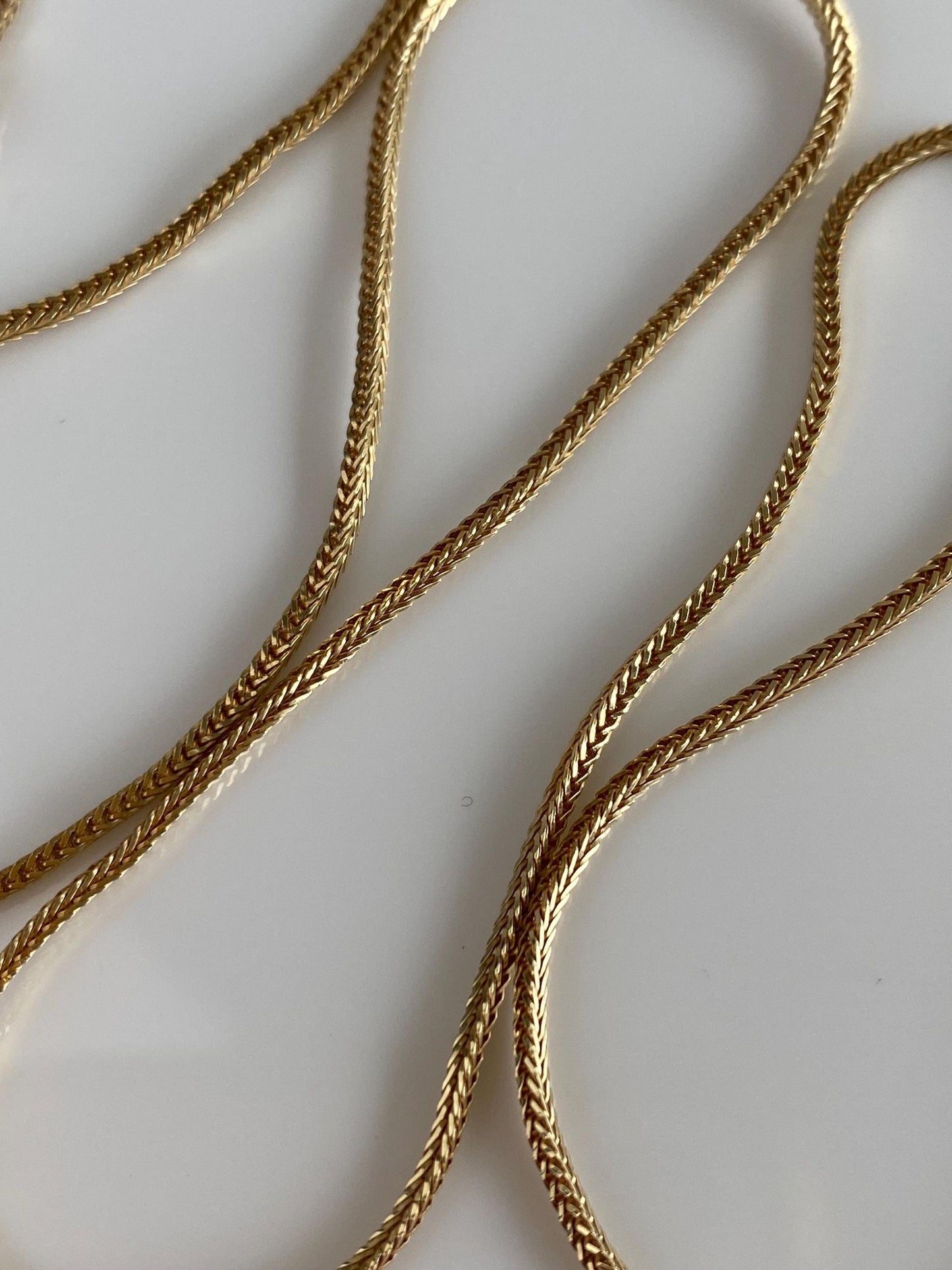 Solid 14k Yellow Gold Square Wheat Chain Necklace - 19.75 inches